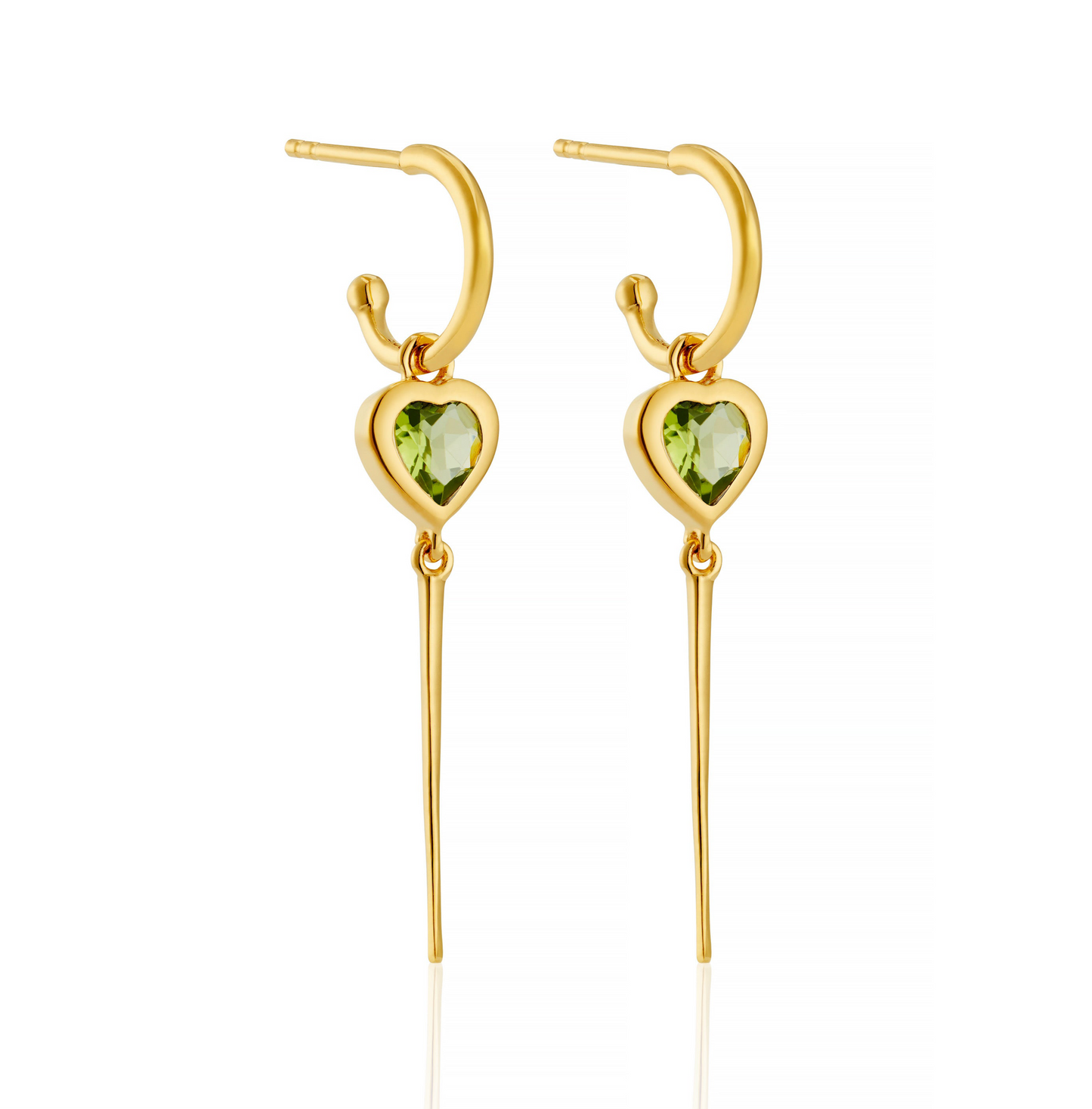 PERIDOT HEART CHARM HOOP EARRINGS