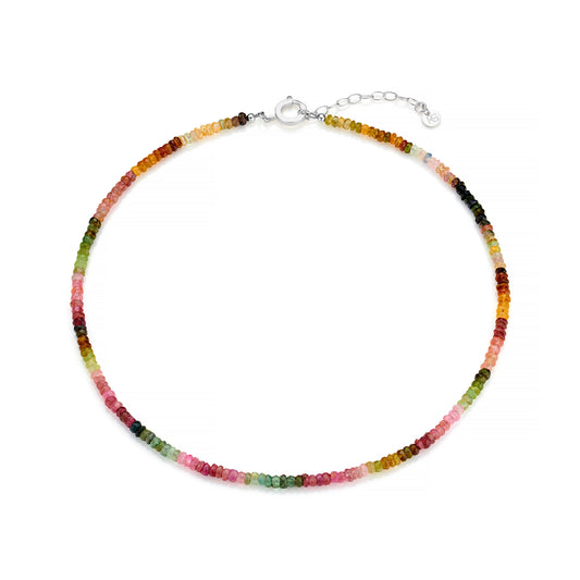 WATERMELON RAINBOW TOURMALINE GEMSTONE BEADED NECKLACE