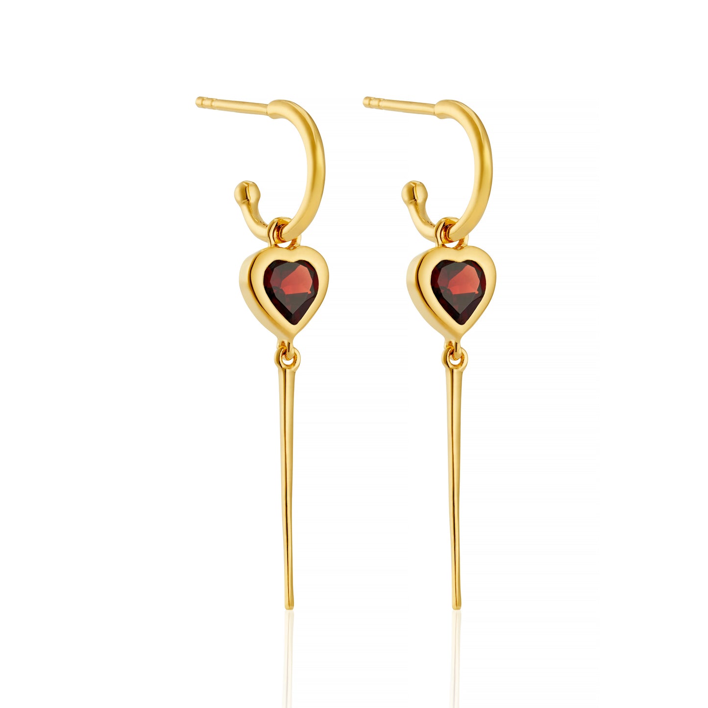 GARNET HEART CHARM HOOP EARRINGS