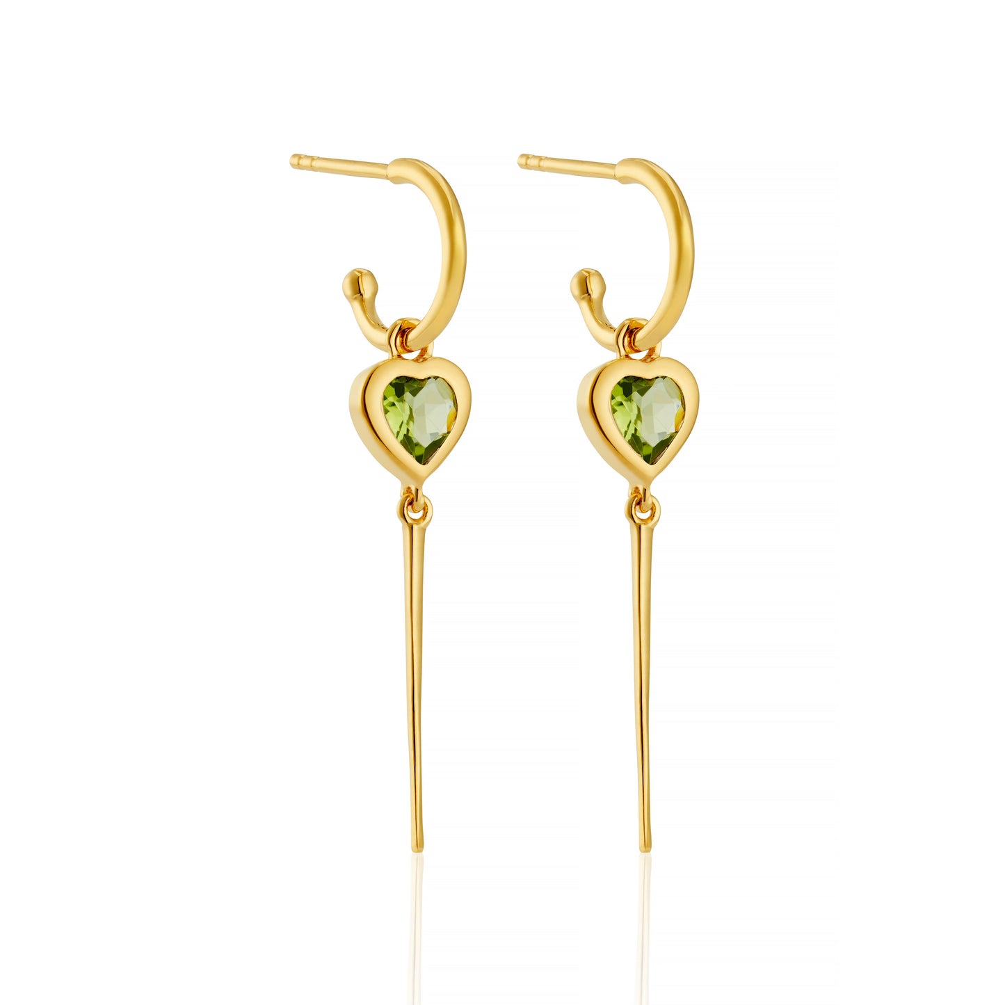 PERIDOT HEART CHARM HOOP EARRINGS