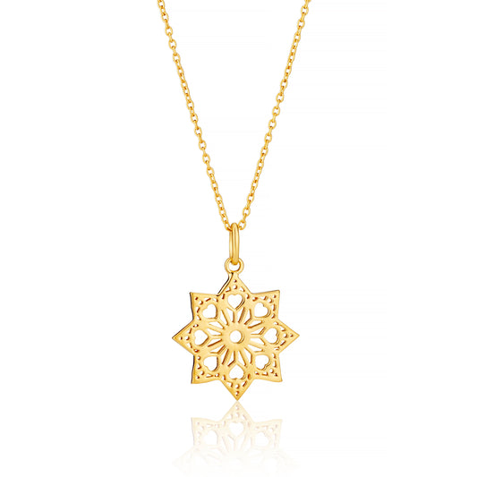 Cut out heart star pendant in gold vermeil white background