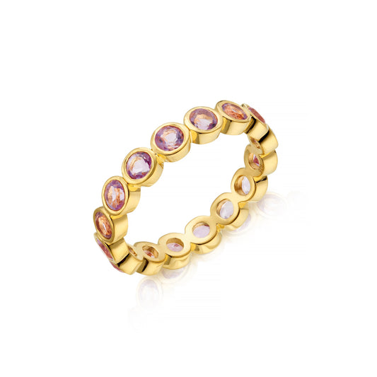 Amethyst gemstone full eternity ring with white background