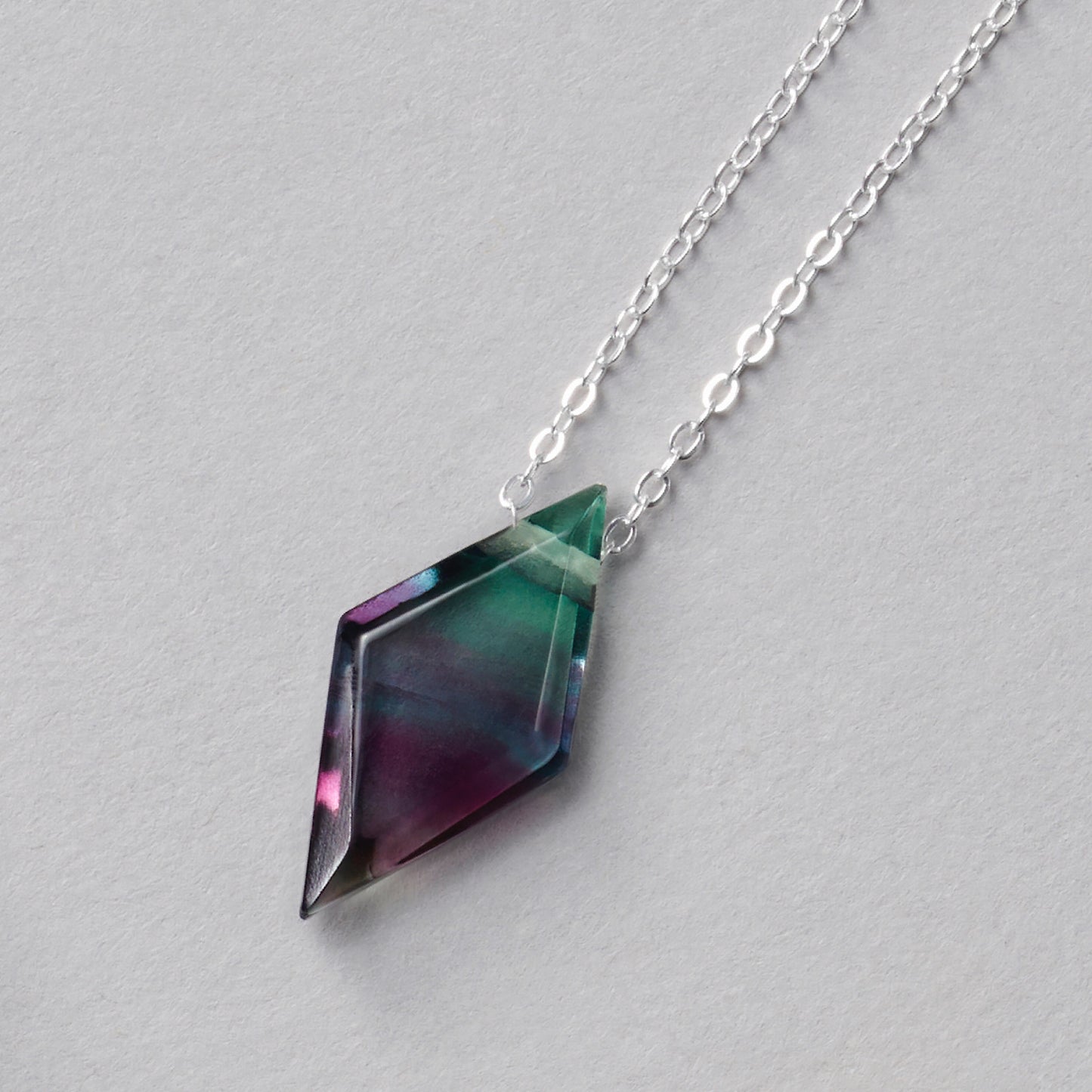 BI COLOUR RAINBOW FLUORITE DIAMOND CUT PENDANT