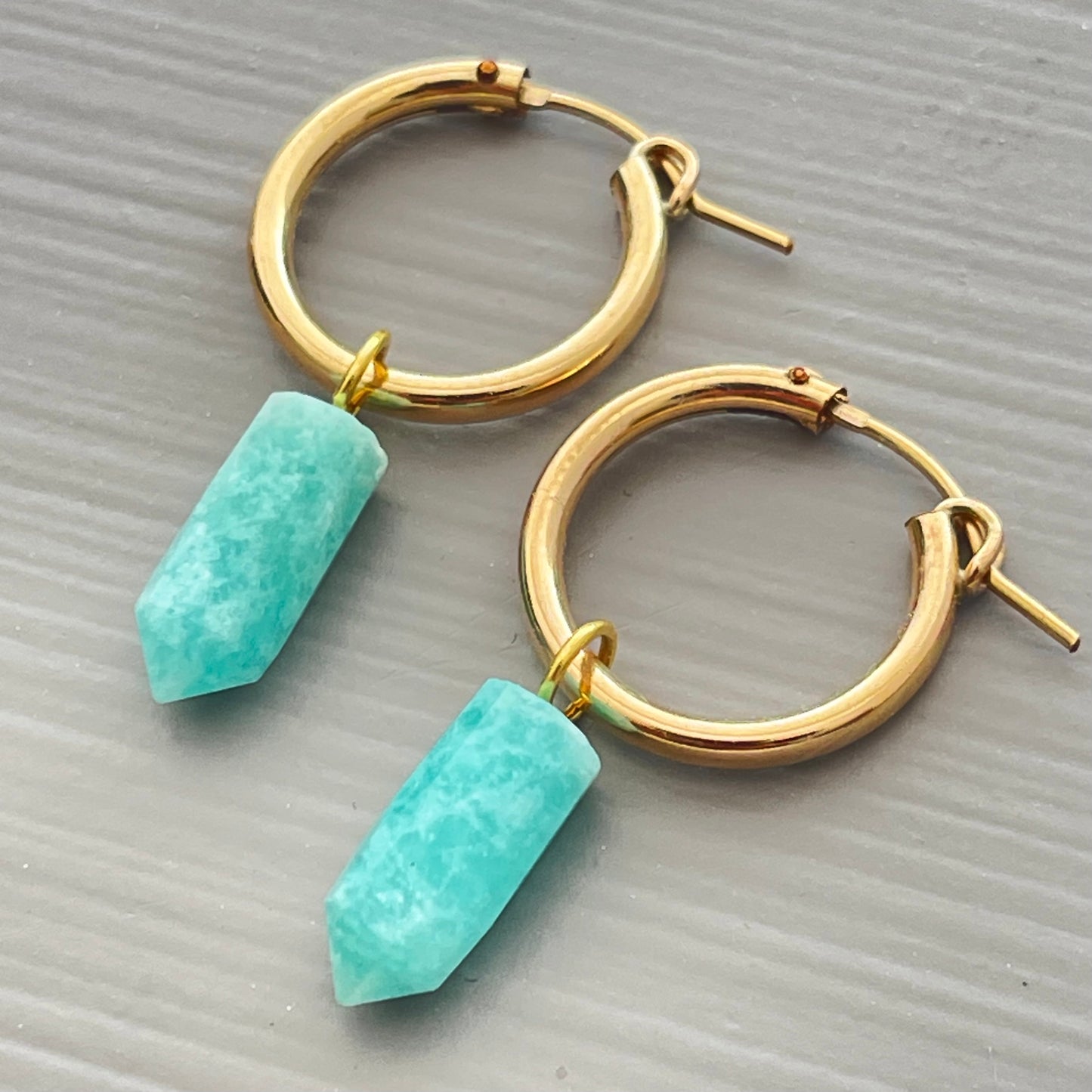 AMAZONITE SPIKE GEMSTONE HOOP EARRINGS