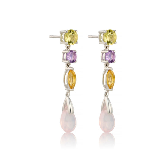 Multi gemstone sterling silver drop earrings