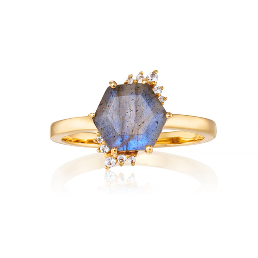 Labradorite gold cluster ring