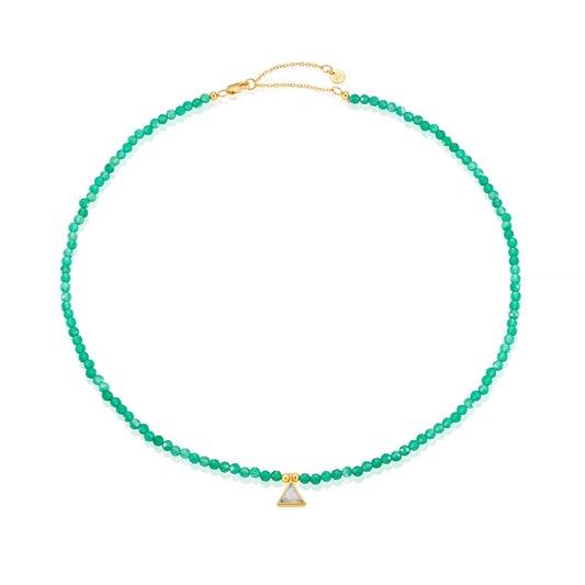 green onyx and triangle moonstone beaded necklace
