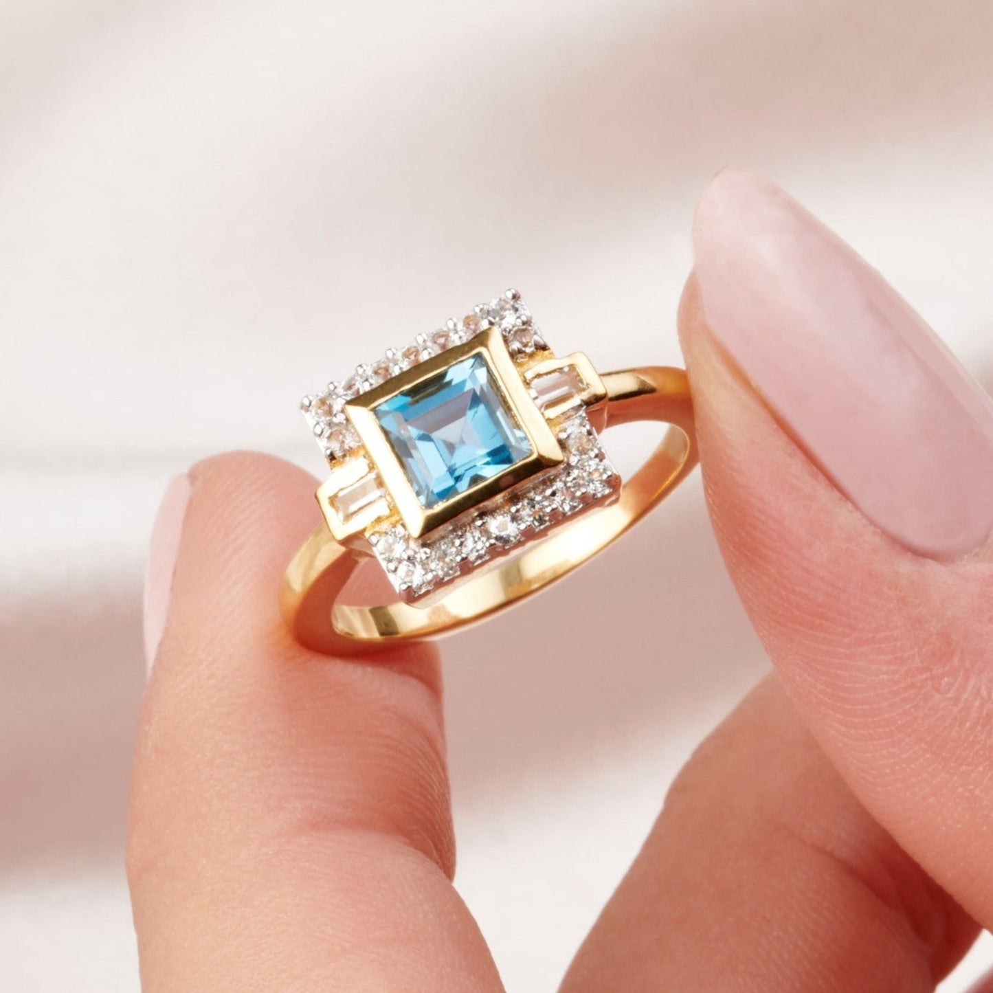 BLUE TOPAZ VINTAGE STYLE GOLD VERMEIL RING - Fool's Gold Jewellery