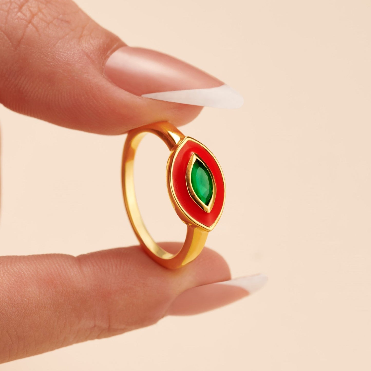 EVIL EYE GREEN ONYX ENAMEL RING - Fool's Gold Jewellery