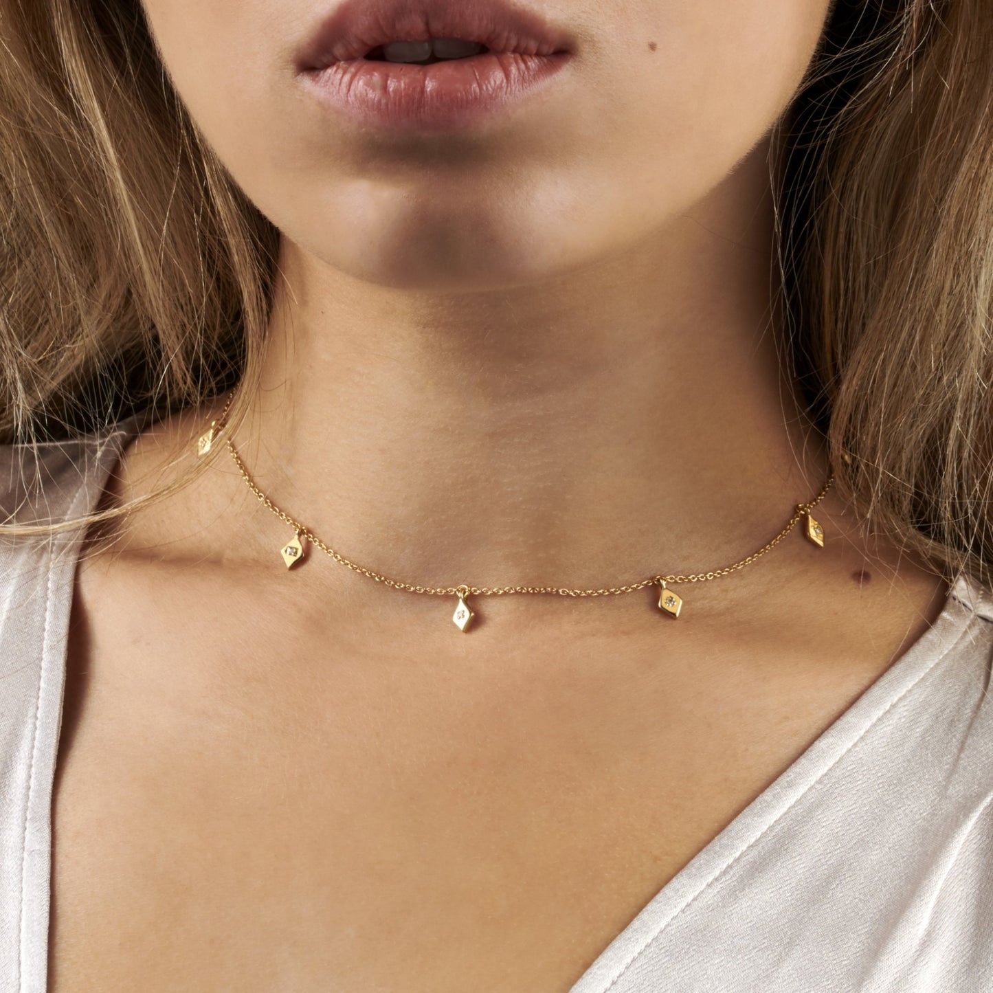GOLD VERMEIL DIAMOND DROP CHOKER NECKLACE - Fool's Gold Jewellery