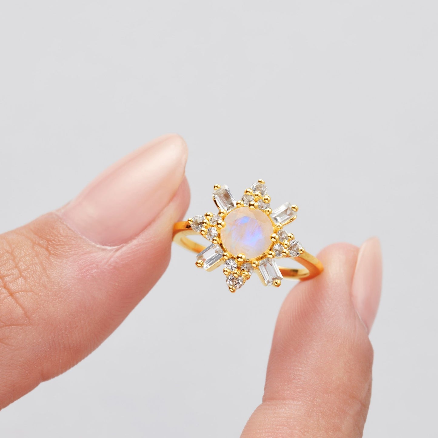 ICE QUEEN MOONSTONE & TOPAZ RING - Fool's Gold Jewellery