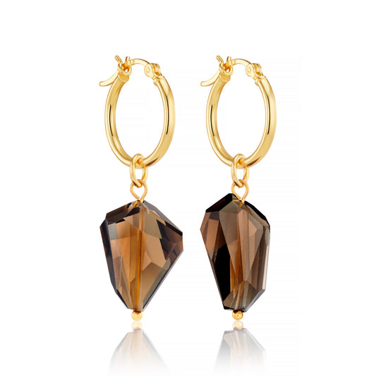 SMOKEY QUARTZ GEMSTONE HOOP EARRINGS IN GOLD VERMEIL