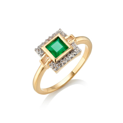 9CT YELLOW GOLD GREEN ONYX VINTAGE STYLE RING - Fool's Gold Jewellery