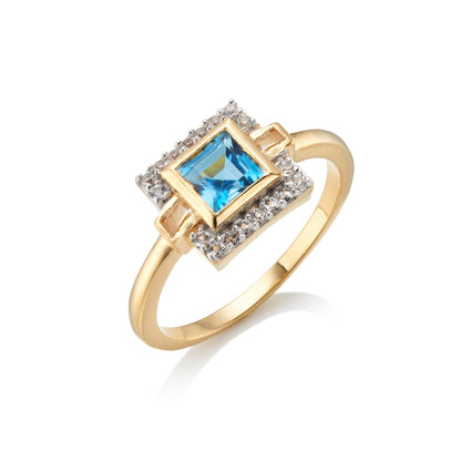 9CT YELLOW GOLD LONDON BLUE TOPAZ VINTAGE RING - Fool's Gold Jewellery