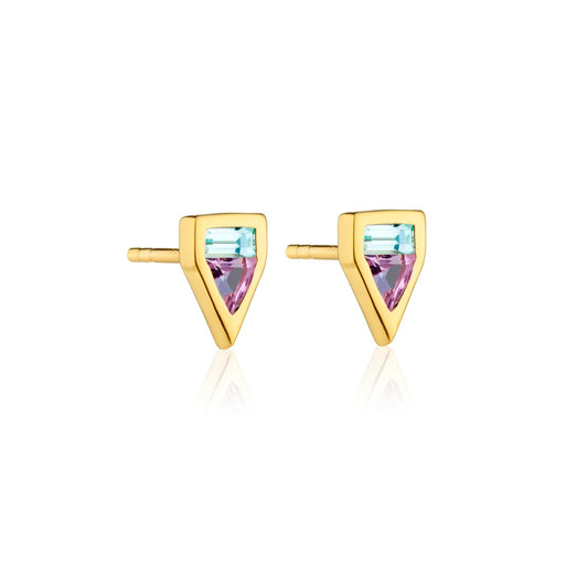 AMETHYST & BLUE TOPAZ GEOMETRIC STUD EARRINGS IN GOLD VERMEIL - Fool's Gold Jewellery