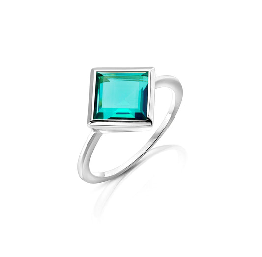 AQUA GREEN QUARTZ SQUARE RING IN STERLING SILVER - Fool's Gold Jewellery