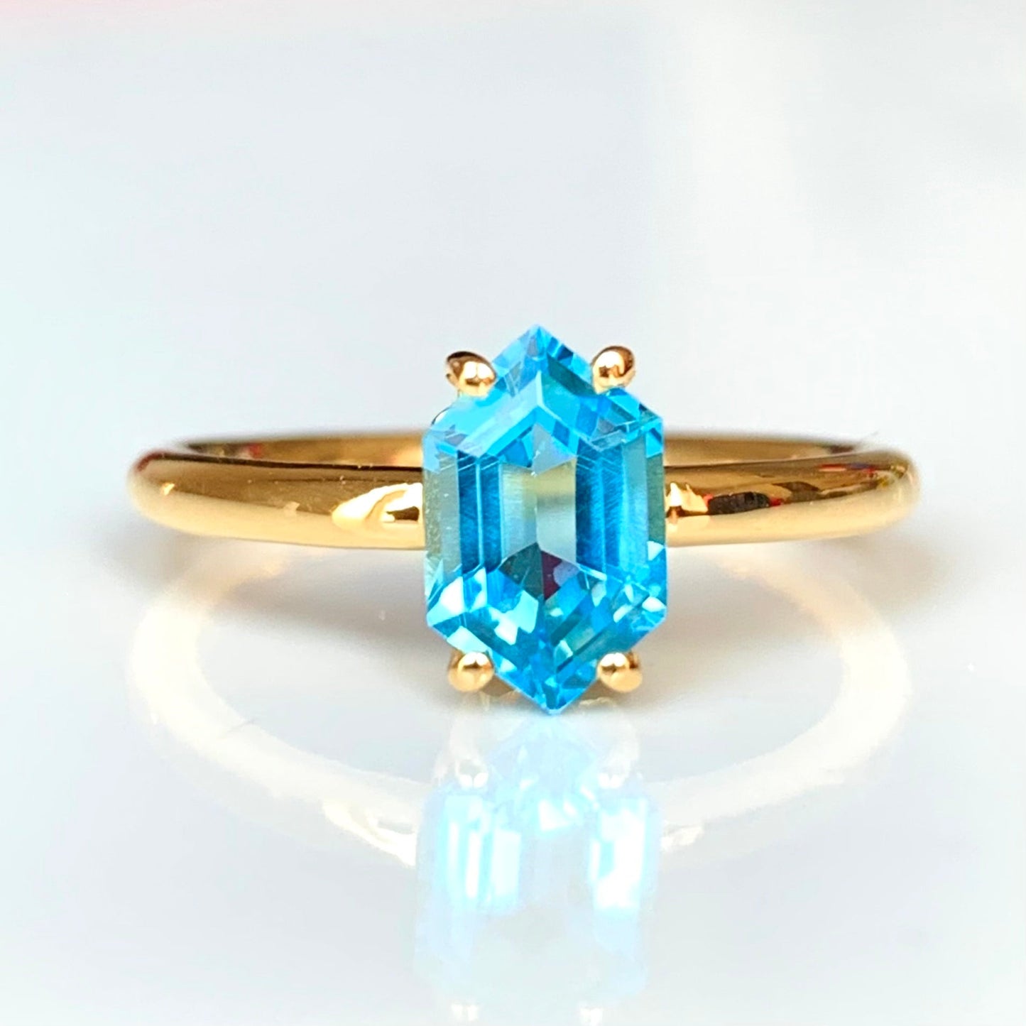BLUE TOPAZ HEXAGON SOLITAIRE RING - Fool's Gold Jewellery