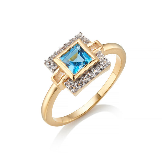 BLUE TOPAZ VINTAGE STYLE GOLD VERMEIL RING - Fool's Gold Jewellery