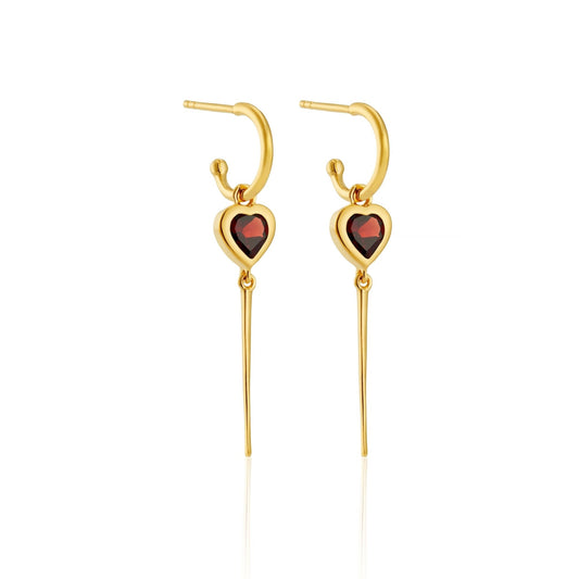 GARNET HEART CHARM HOOP EARRINGS - Fool's Gold Jewellery