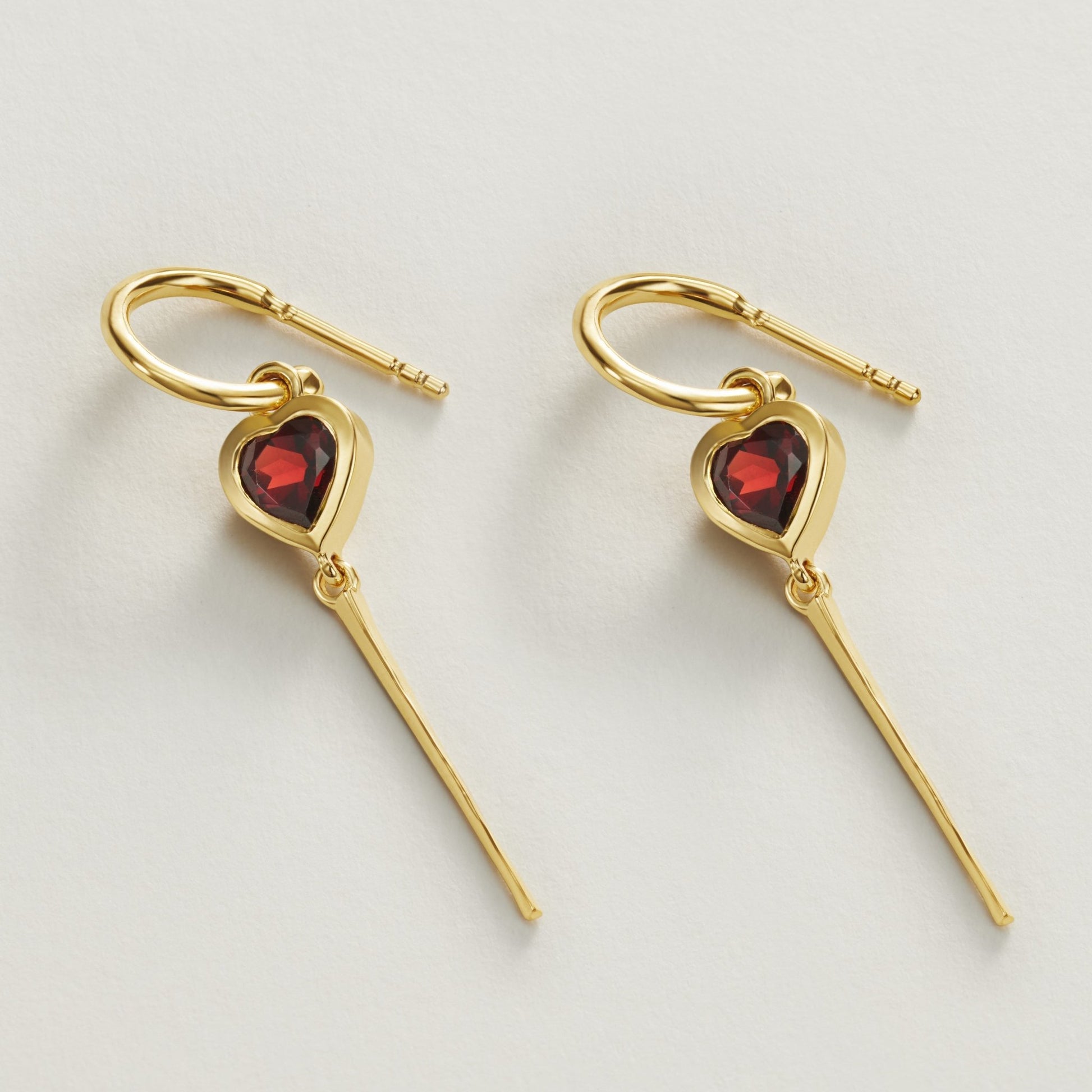 GARNET HEART CHARM HOOP EARRINGS - Fool's Gold Jewellery