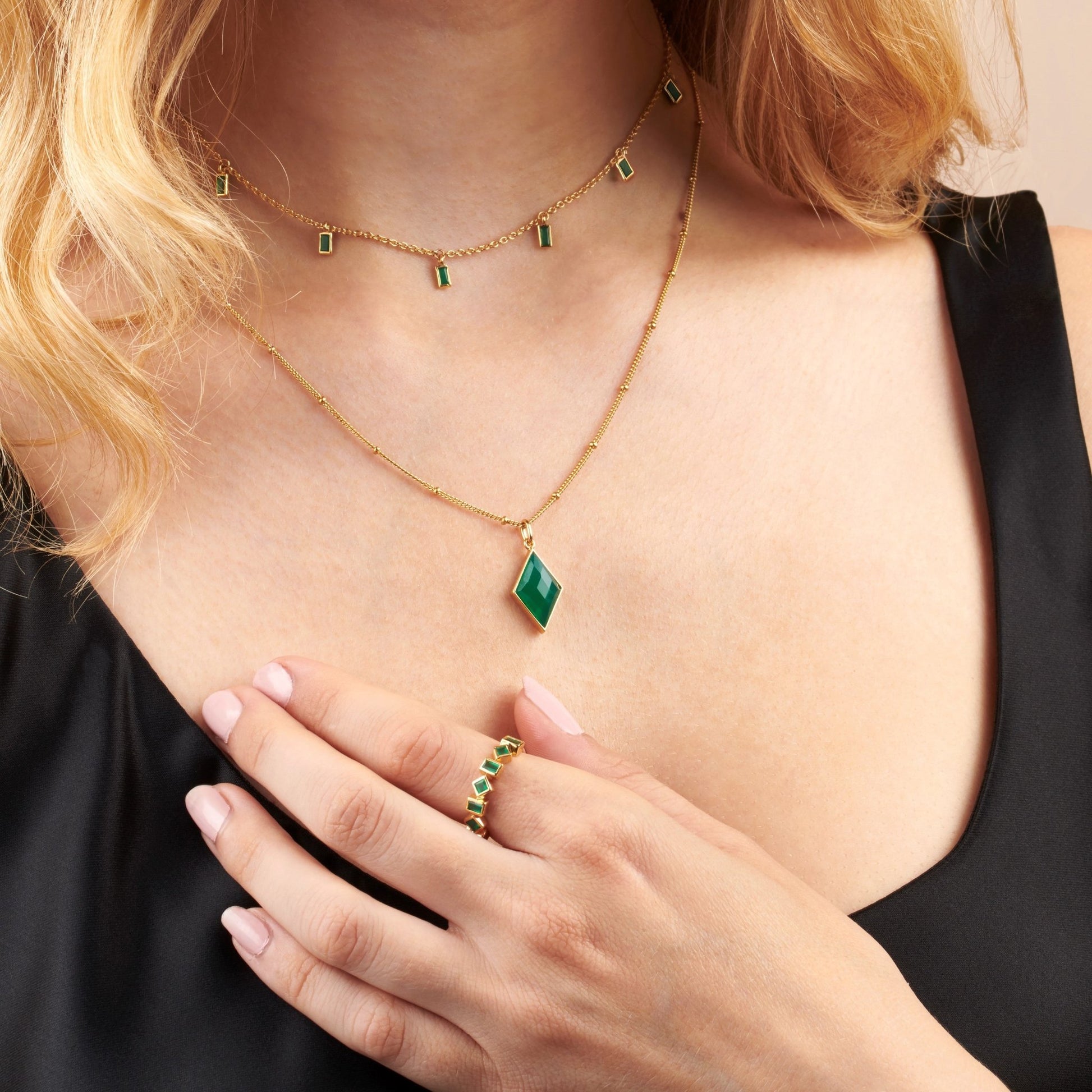 GREEN ONYX BAGUETTE DROPS CHOKER NECKLACE - Fool's Gold Jewellery