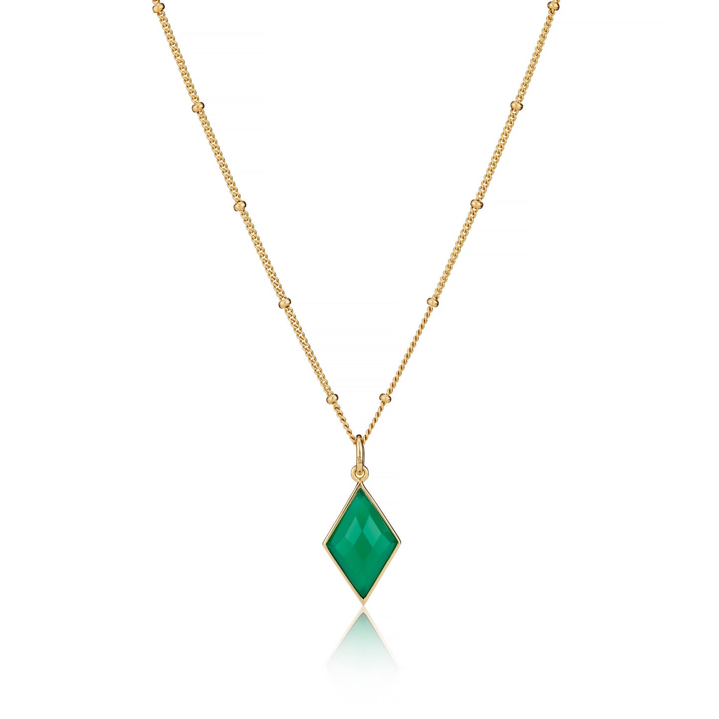 GREEN ONYX ROSE CUT LOZENGE PENDANT ON BOBBLE CHAIN - Fool's Gold Jewellery