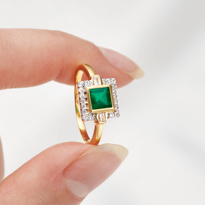 GREEN ONYX VINTAGE ART DECO STYLE RING - Fool's Gold Jewellery