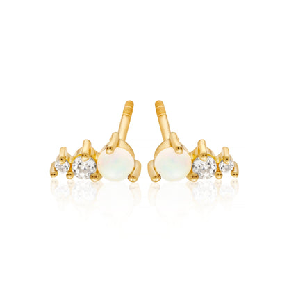 OPAL & WHITE TOPAZ STUD EARRINGS - Fool's Gold Jewellery