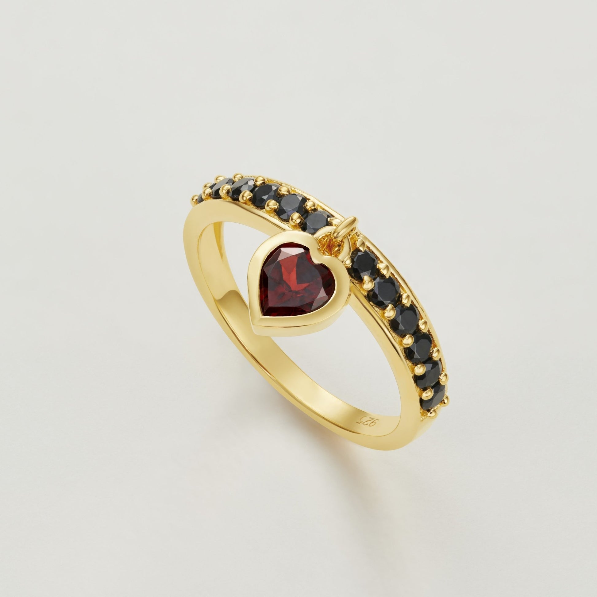 QUEEN OF HEARTS GARNET & BLACK ONYX CHARM RING - Fool's Gold Jewellery