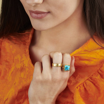 SQUARE COPPER TURQUOISE COCKTAIL RING IN GOLD VERMEIL - Fool's Gold Jewellery